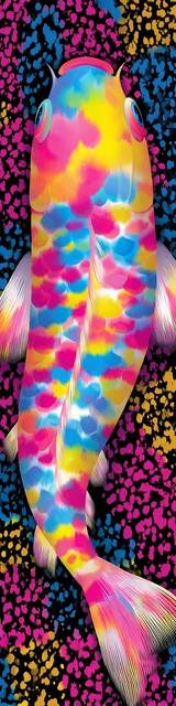 Free printable fish bookmark featuring colorful neon fish